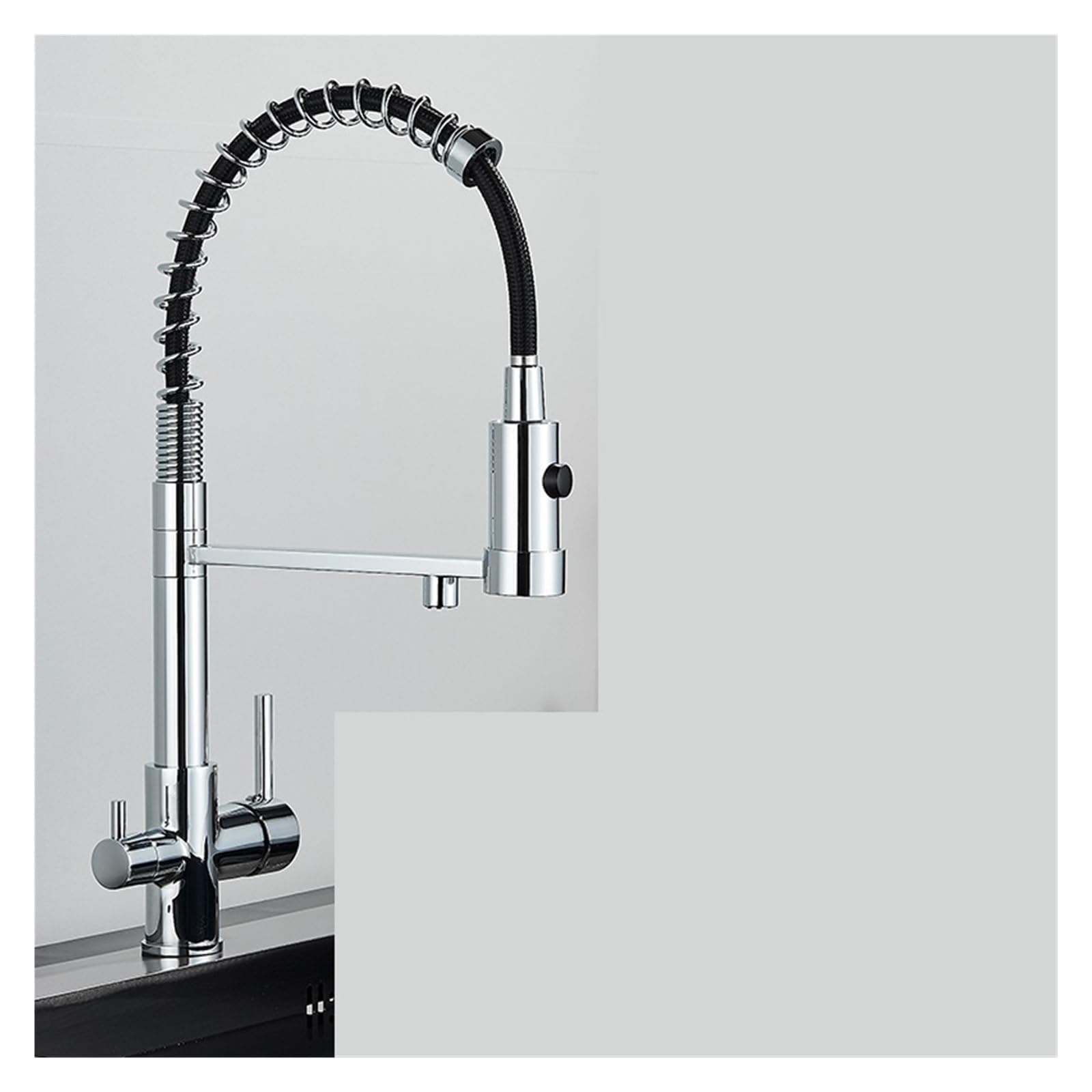 Robinet de cuisine extensible double jet et fonction pulvérisation haute pression