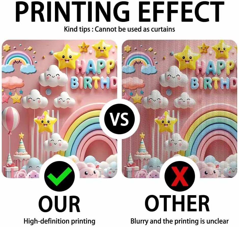 Pink Rainbow Happy Birthday Backdrop Cute Clouds Stars Gifts Balloons Photography Background Supplies Girls Party Cake Table Banner Decor Baby Shower Photo Booth Props 7x5FT Polyester image 4