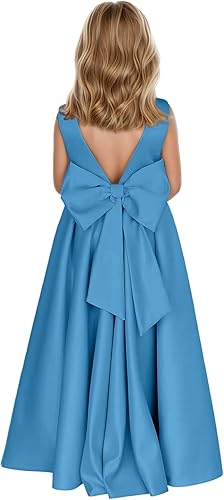Satin Flower Girl Dresses for Wedding Bow-Knot Satin First Communion Dresses Girls Formal Dress