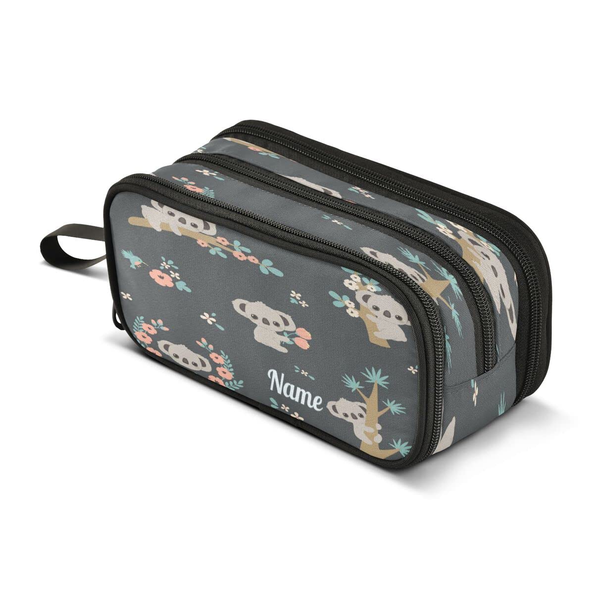 Cute Koala Custom Pencil Case 3 Compartment Kids Name Pen Bag Pouch Holder Box School Portable Stationery Storage Bag for Girls Boys