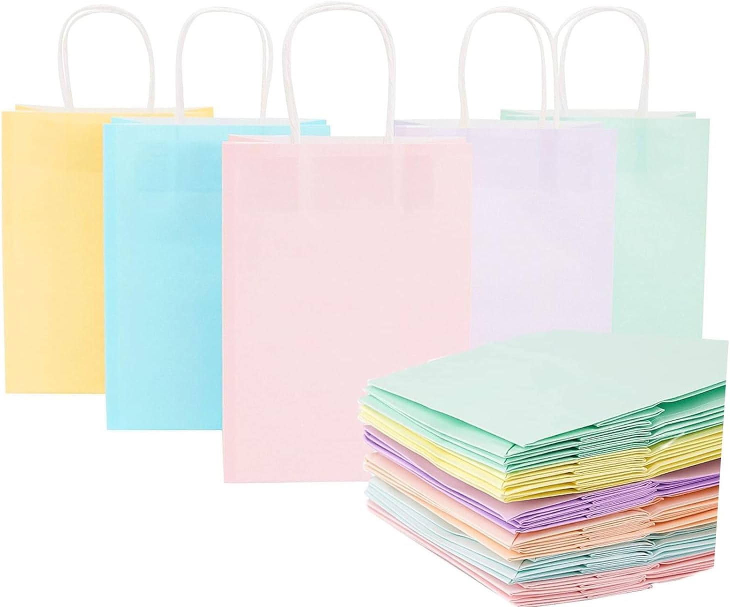 Paper Gift Bags with Handles for Goodies, Baby Showers, Party Favors (10Pack, 5 Colors)