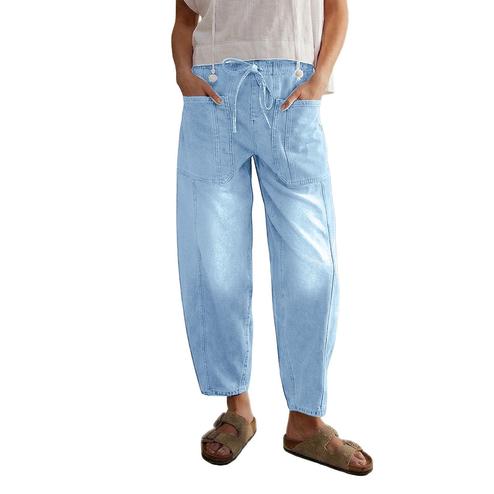 Générique Pantalon Femme Grande Taille Pantalon Survetement Femme - Jean Décontracté Taille Basse Coupe Droite Style Tonneau Idéal Au Quotidien