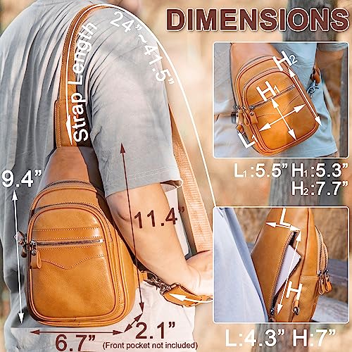 Image of Genuine Leather Sling Bag for Men and Women Crossbody Shoulder Bag Sling Backpack Chest Purse Carry on Casual Daypack | Genuine Leather