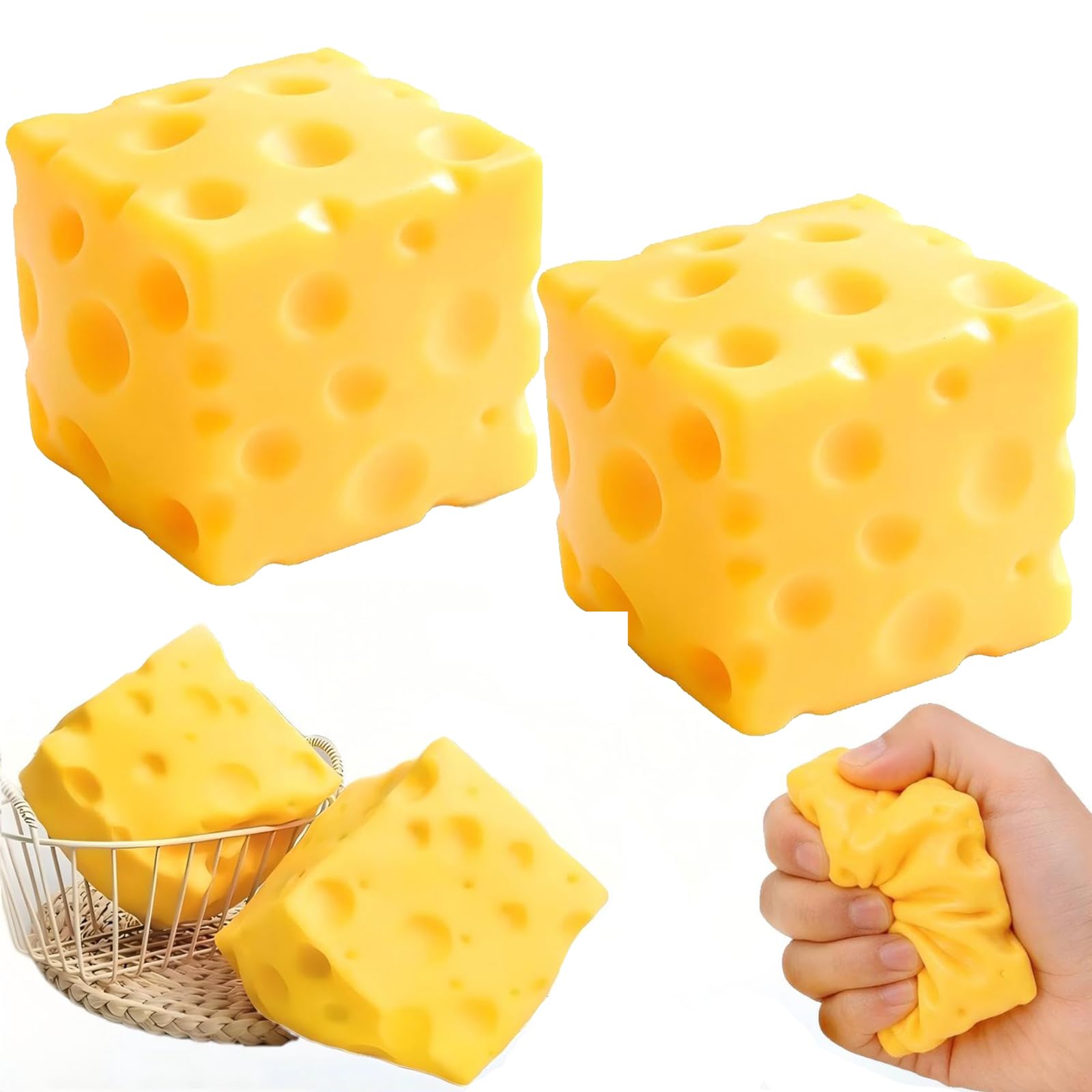 2PCS Cheese Squishy,Giant Cheese Squishy Toy,Squishy Cheese Sugar Cube Squeeze Sensory Toy,Lovely Unbreakable Cute Cheese Cute Mochi Toy,Anxiety Relief Fidget Toy Sensory Toys For Adults & Kids â image 1