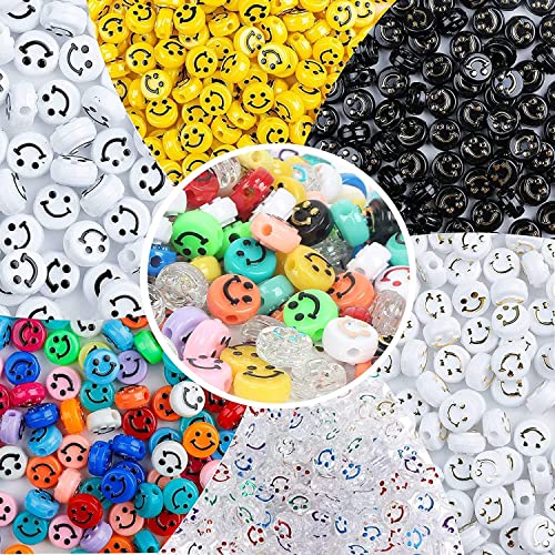 YOUKLTLO Acrylique Smiley Face Perles Perles de Sourire Perles Colorées pour Bracelet Rond Happy Face Perles pour DIY Bijoux Bracelet Boucle D'oreille Collier (6 color) Cover