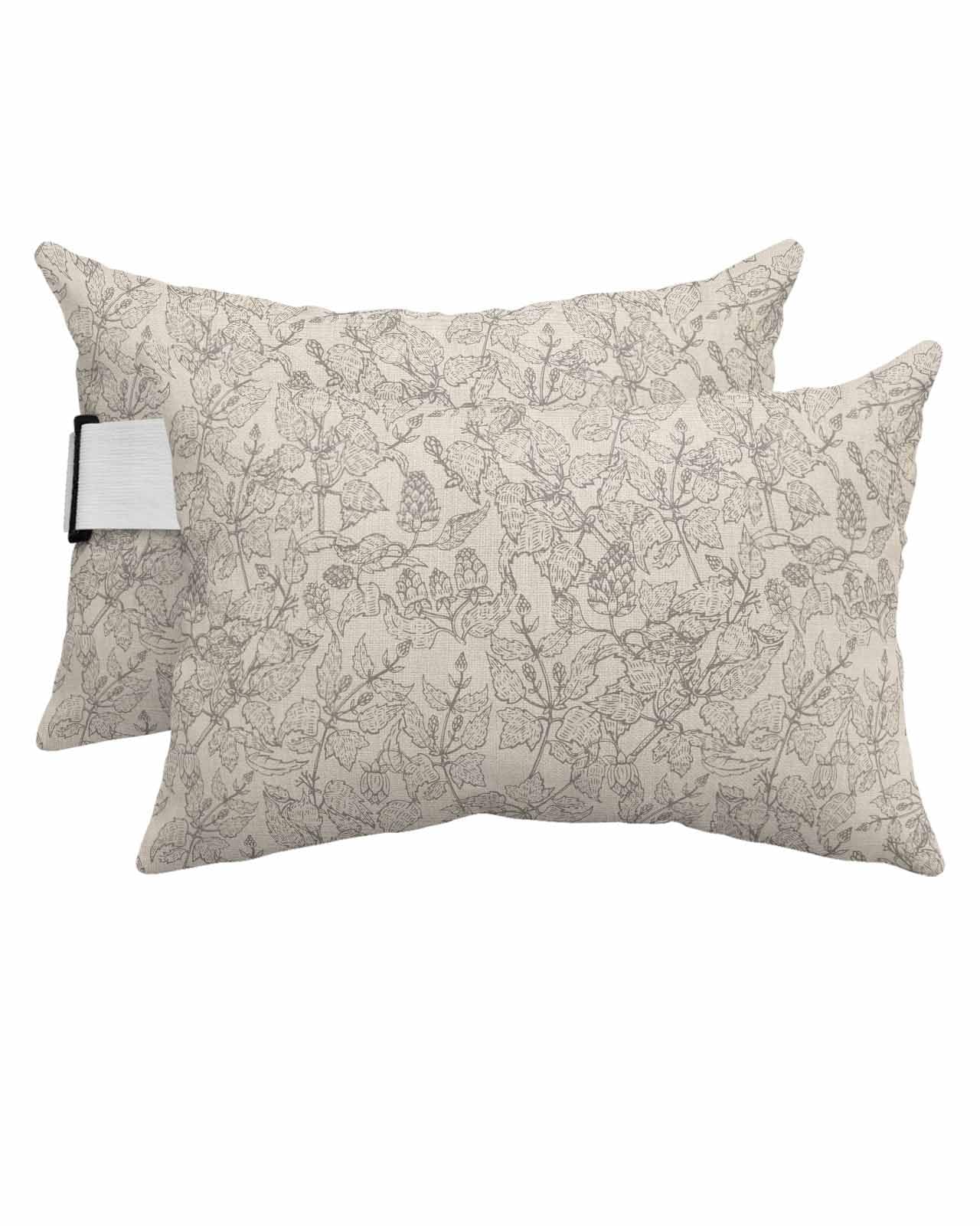 Gray Floral Flower Outdoor Beach Chair Pillow Headrest for Chaise Lounge Chair, Recliner Head Pillow Waterproof Pillowcases with Elastic Band & Inserts 11x16(2 PCS) Retro Botanical Plant Country Leaf