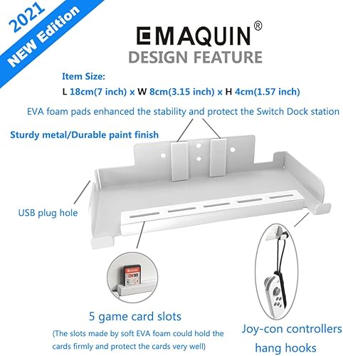 Miniatura 3 de Soporte de pared para Nintendo Switch y Nintendo Switch OLED (sin taladro, metal resistente, 5 ranuras para tarjetas de juego, fácil instalación,