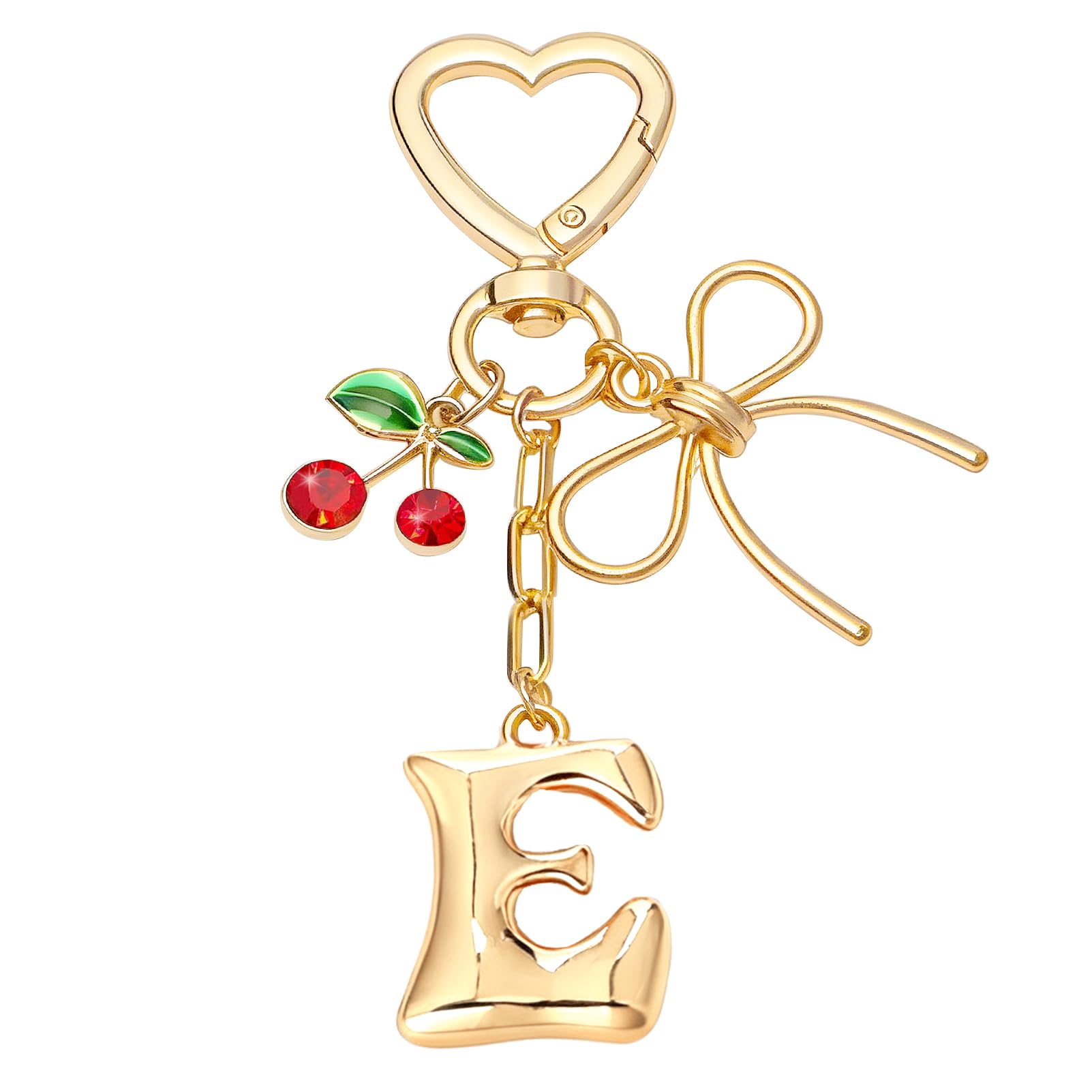 Snylcce A to Z Cherry Heart Keychain, Personalized Initial Letter Keyring with Cute Cherry and Heart Design for Women, Kawaii Key Chain for Purse Bag Decor, Wedding Party Favor Gifts