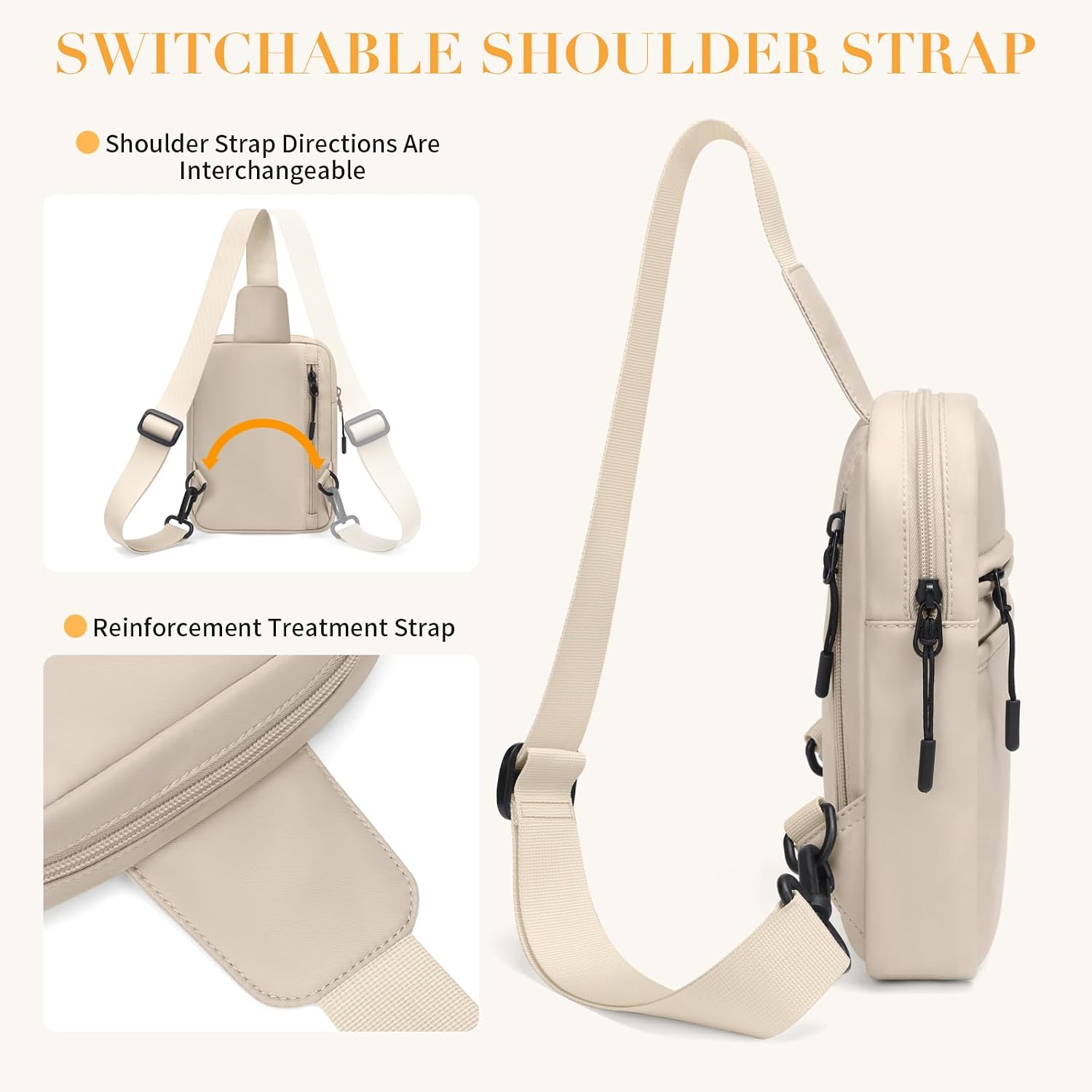 GOLF SUPAGS Small Sling Bag for Women and Men, Crossbody Bags Daypack Trendy Fanny Pack Chest Bags with Extended Strap Cross Body Bag for Outdoors Leisure Hiking Travel, Apricot