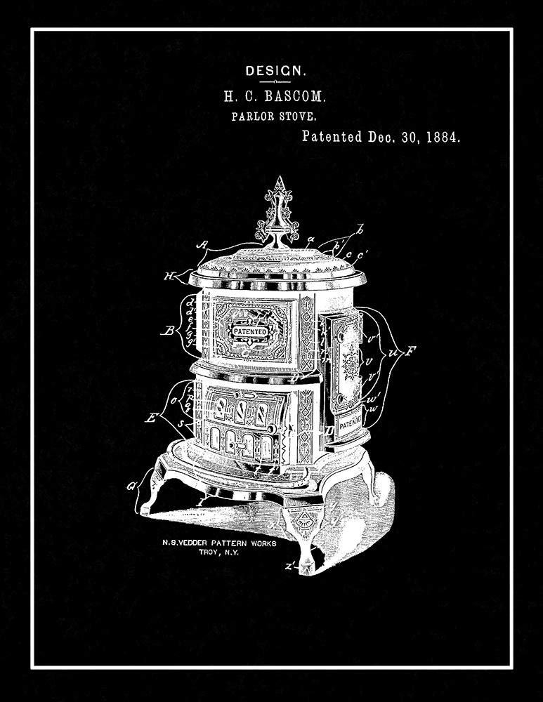 Amazon.com: Parlor Stove Patent Print Black Matte with Border (11 x 14)  M11557: Posters u0026 Prints