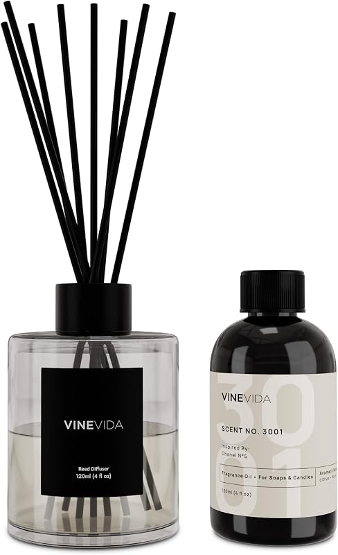 VINEVIDA Aroma NO. Difusor de varillas 3001 - 120 ml (4 oz) - Inspirado en: Coco #5, difusores de varillas para el hogar, la oficina, el baño, varillas difusoras de aroma fabricadas en EE. UU., difusor de fragancia para habitaciones