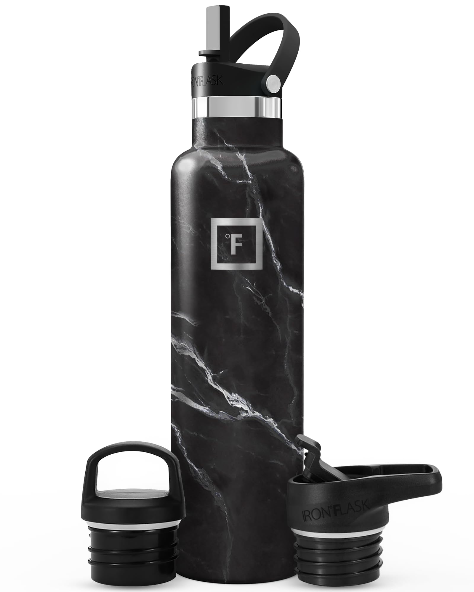 Camping & Hiking Hydration Flask with Straw, BPA-Free Insulated Stainless Steel Sports Water Bottle - 24 oz Black Marquina