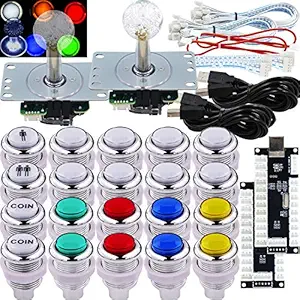 SJ@JX Arcade 2 Player Game Controller LED Buttons Chrome Paint MX Microswitch 8 Way Joystick USB Encoder Cable Stick DIY Kit for PC MAME Raspberry Pi Multicolor