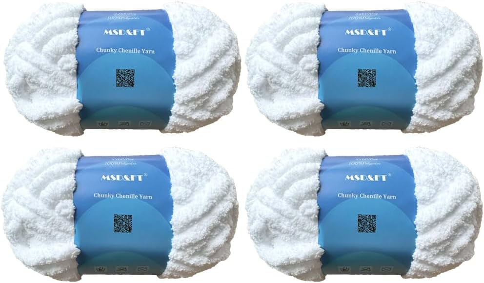 MSD&FT 4 Skeins Chunky Chenille Yarn Blanket Yarn Fluffy Yarn (Bleach)