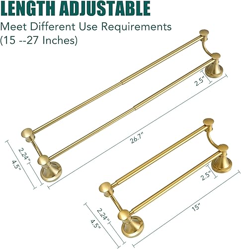 Miniatura 4 de Hoimpro Toallero retráctil ajustable de acero inoxidable de 15 a 27 pulgadas, accesorios de baño, baño, hotel, barra de toalla doble, colgador de