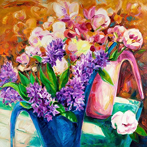 ArtzFolio Bowl of Fresh Flowers Unframed Premium Canvas Painting 25.4inch x 25.4inch (64.5cms x 64.5cms)