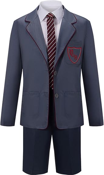 AwwwCos the Musical Cosplay Gray Costume School Uniform Suit Jacket Shorts Tie Halloween Party Outfit Men Boys