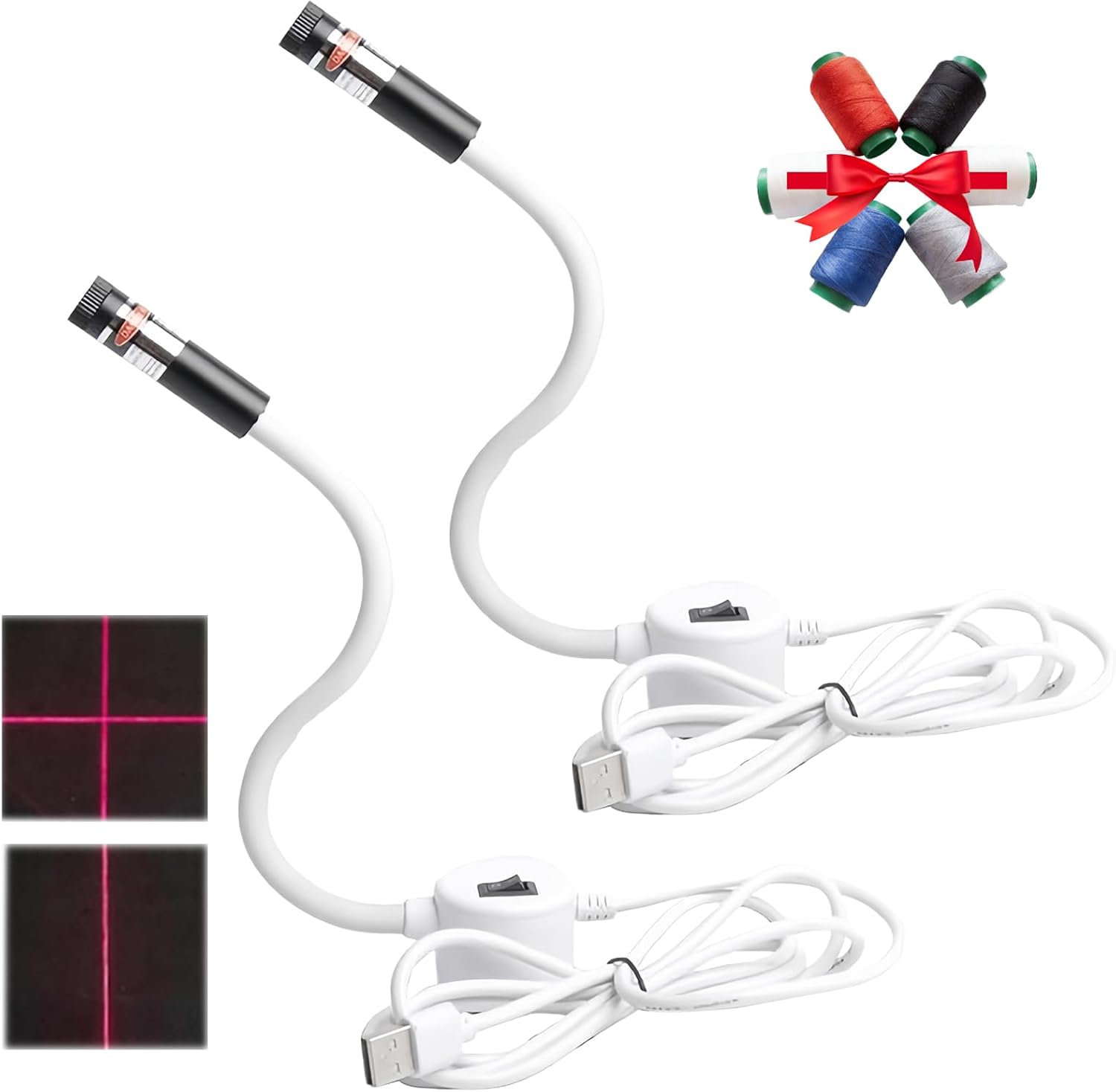 Magnetic Positioning Quilting Light for Sewing Machine, Quilting Guide Light, Sewing Guide Light with Adjustable Dot/Straight Line/Crosshair Projection for Straight Stitching (2PCS-Crosshair+Dot)