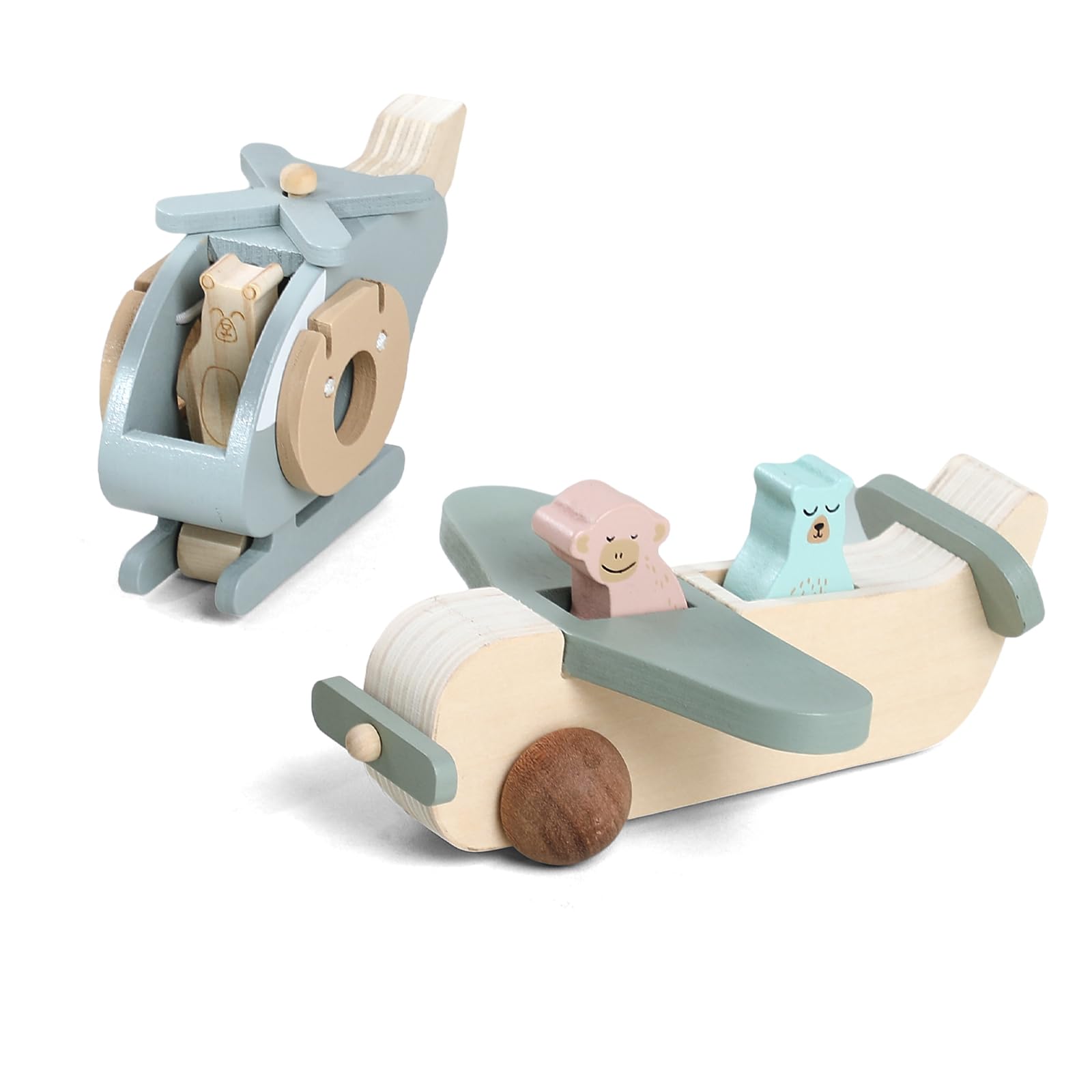Juego de juguetes de avión de madera para niños pequeños, juego de vehículos de transporte aéreo con coche de empuje para bebé, juguete Montessori para regalo de bebé 8