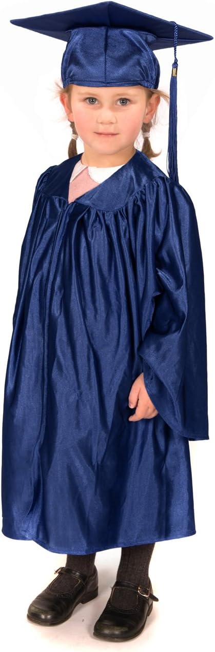 Graduation Attire Unisex Children's Nursery Gown, Cap and Stole in Navy with Shiny Finish - Polyester - 3 to 4 Years