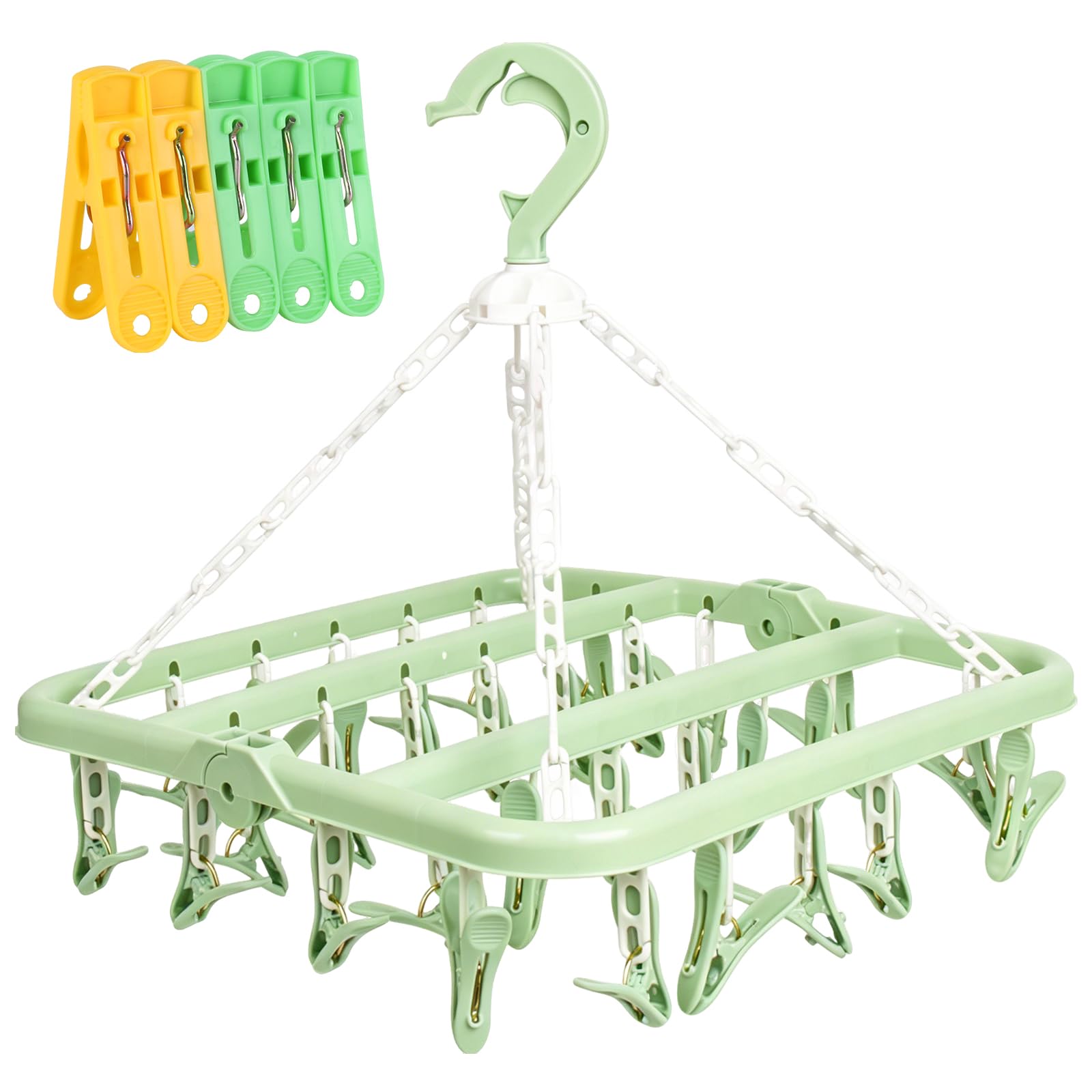 HCFGS Clothes Socks Drying Hanger 32 Peg Clips And Drip Foldable Washing Clothes Hanging Rack, Multi-Functional Clothes Pegs for Washing Line for Underwear, Baby Clothes, Hats, Socks