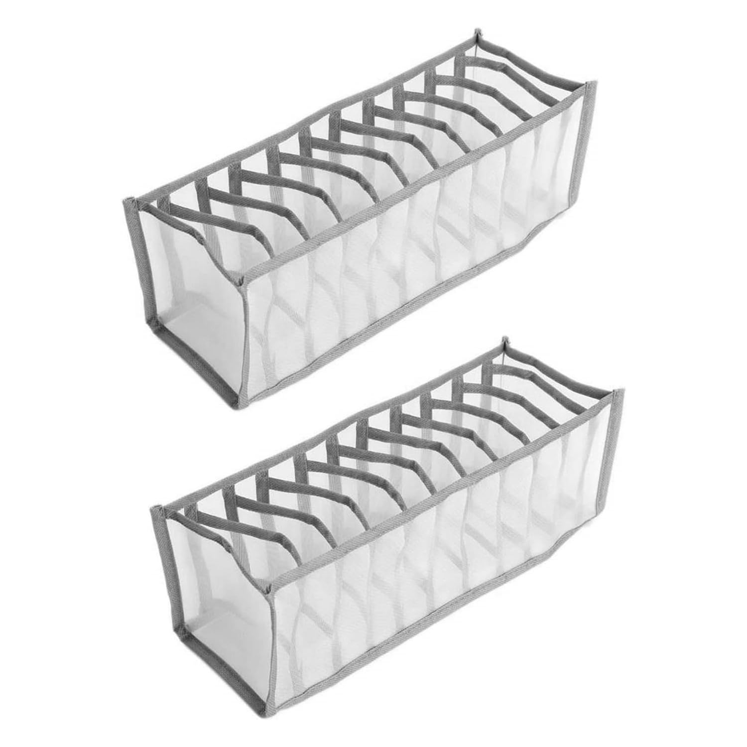 Gaomumu Grey 11-Grid Non-Woven Fabric Drawer Organiser Box, Foldable Underwear Storage Compartment, Washable Reusable Wardrobe Dividers, Suitable For Bars, Socks, Ties, Scarves, Belts(2Pcs)