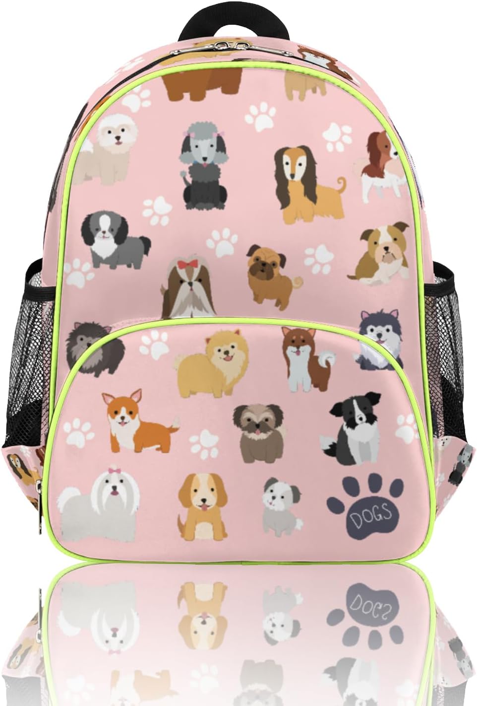 cfpolar Dog Backpack for School Girls Kids,Puppy Pink Toddler Backpack Waterproof Casual Daypack Preschool Kindergarten Bookbag with Chest Strap for Back to School 14.2 In