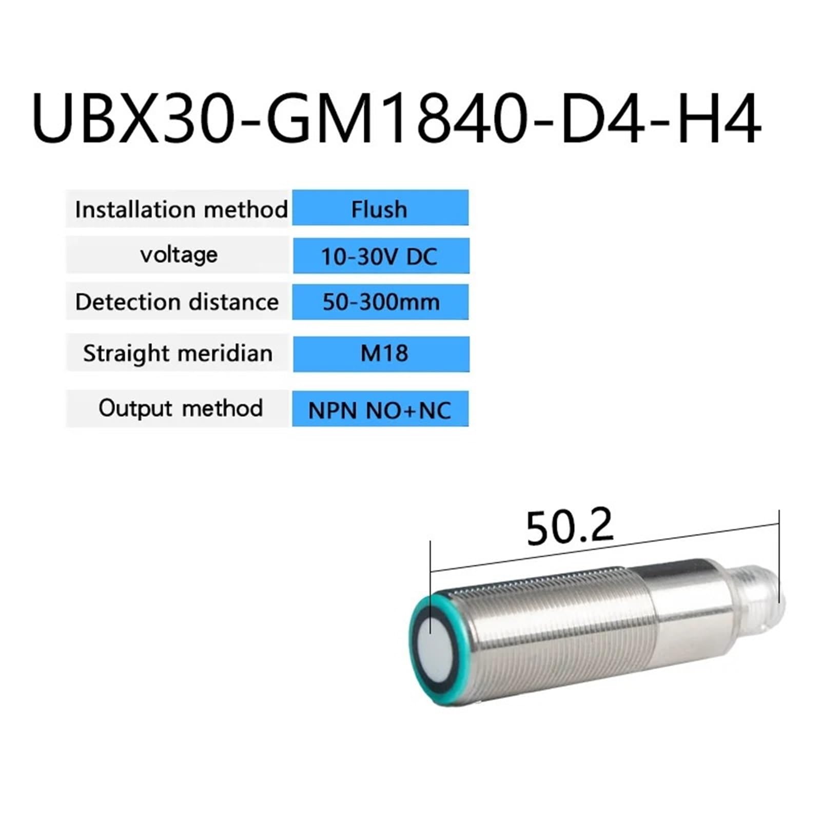 Sensor de proximidad ultrasónico M18, 1 unidad, Sn: 300 mm, 800 mm, NPN, PNP, analógico, 10-30 V CC, sensor de nivel de líquido ultrasónico.(300mm NPN)