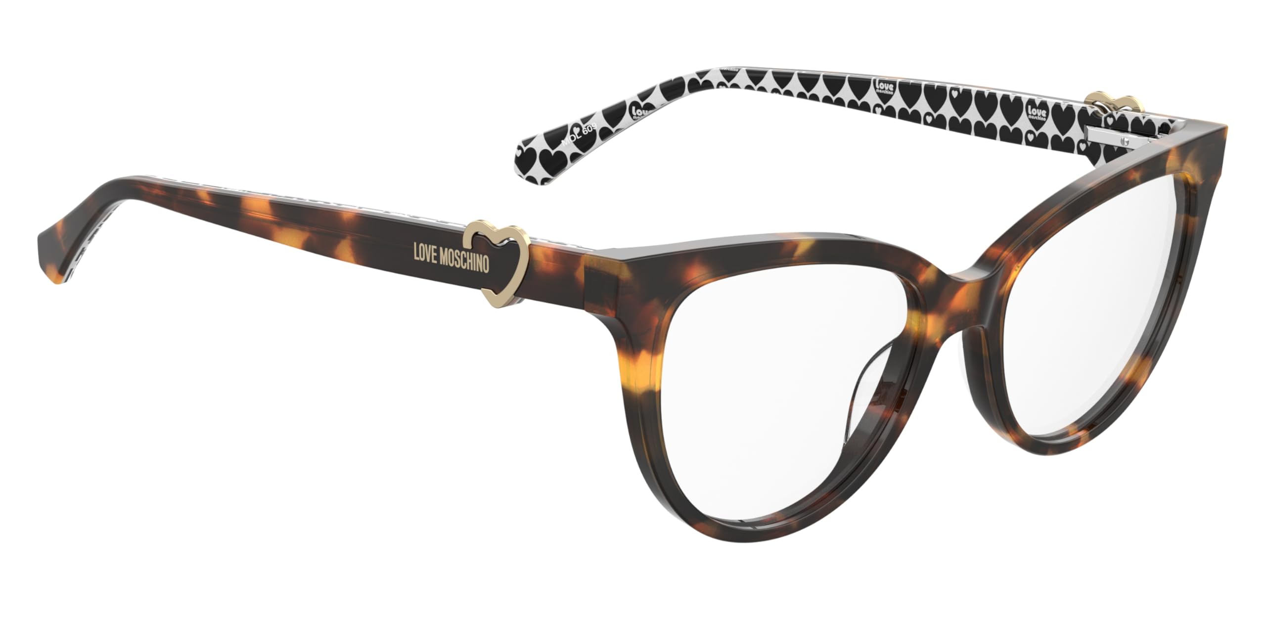 Love Moschino Brille mit Sehstärke für Damen optional mit Sonnenbrillentönung oder Blaulichtfilter, Katzenauge, gefertigt aus Glas (inklusive Brillenetui)