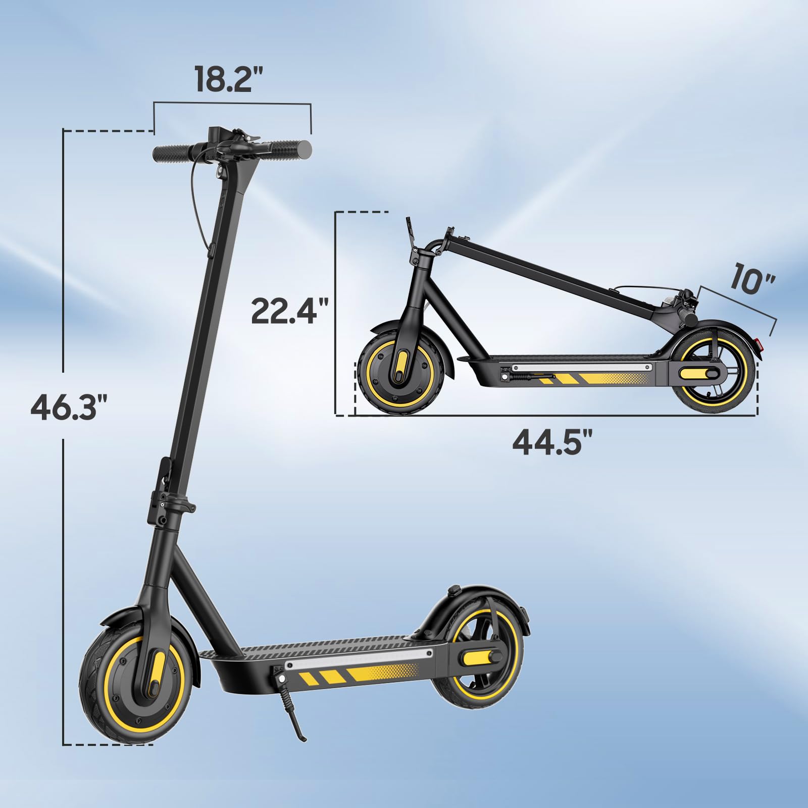 Patinete eléctrico para adultos, neumáticos neumáticos neumáticos de 10 pulgadas, patinete eléctrico 500 W, velocidad máxima 25 km/h, autonomía 40-45 km, batería 36 V 15 Ah, luces laterales RGB, Rough
