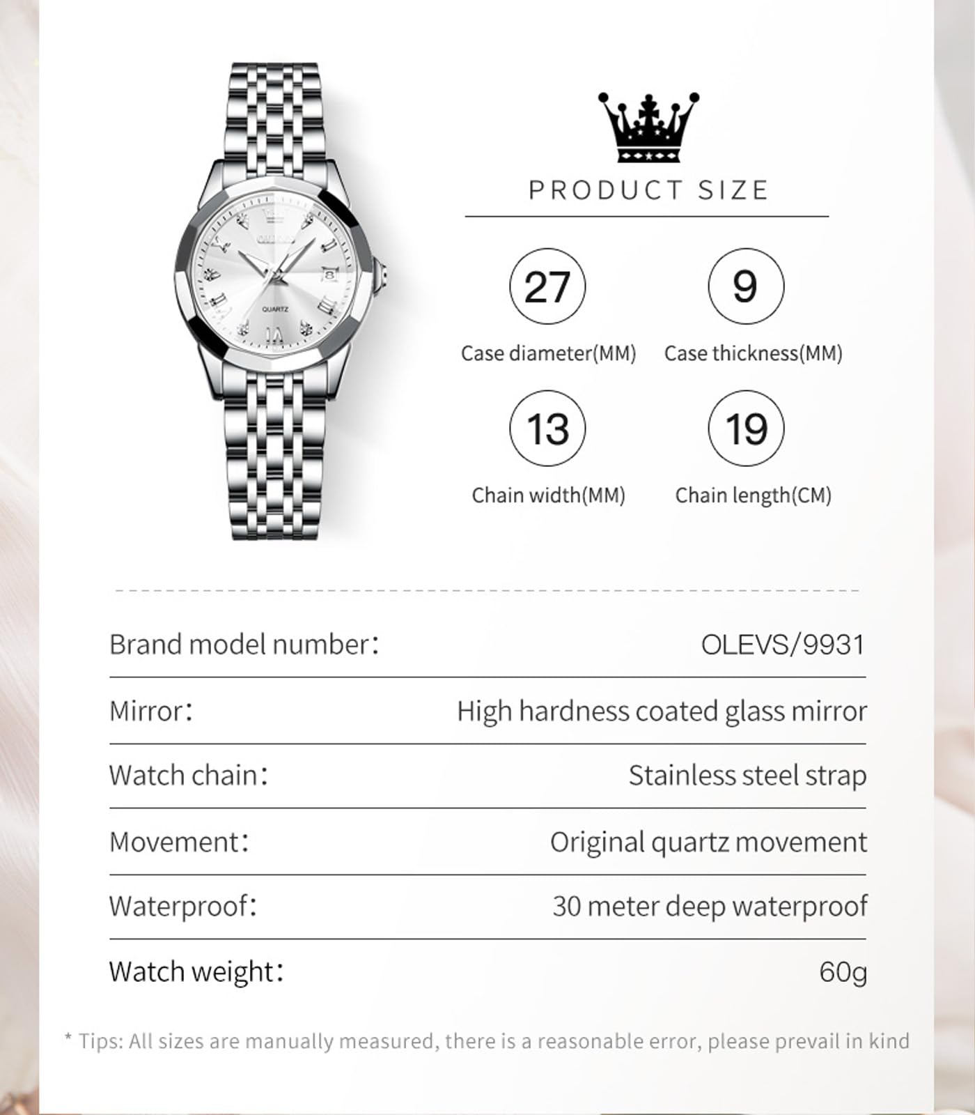 OLEVS Orologio Donna Moda Diamante Numeri Romani Donne Quarzo Analogico Acciaio Inossidabile Impermeabile Data Luminosa Orologio Donna Regalo