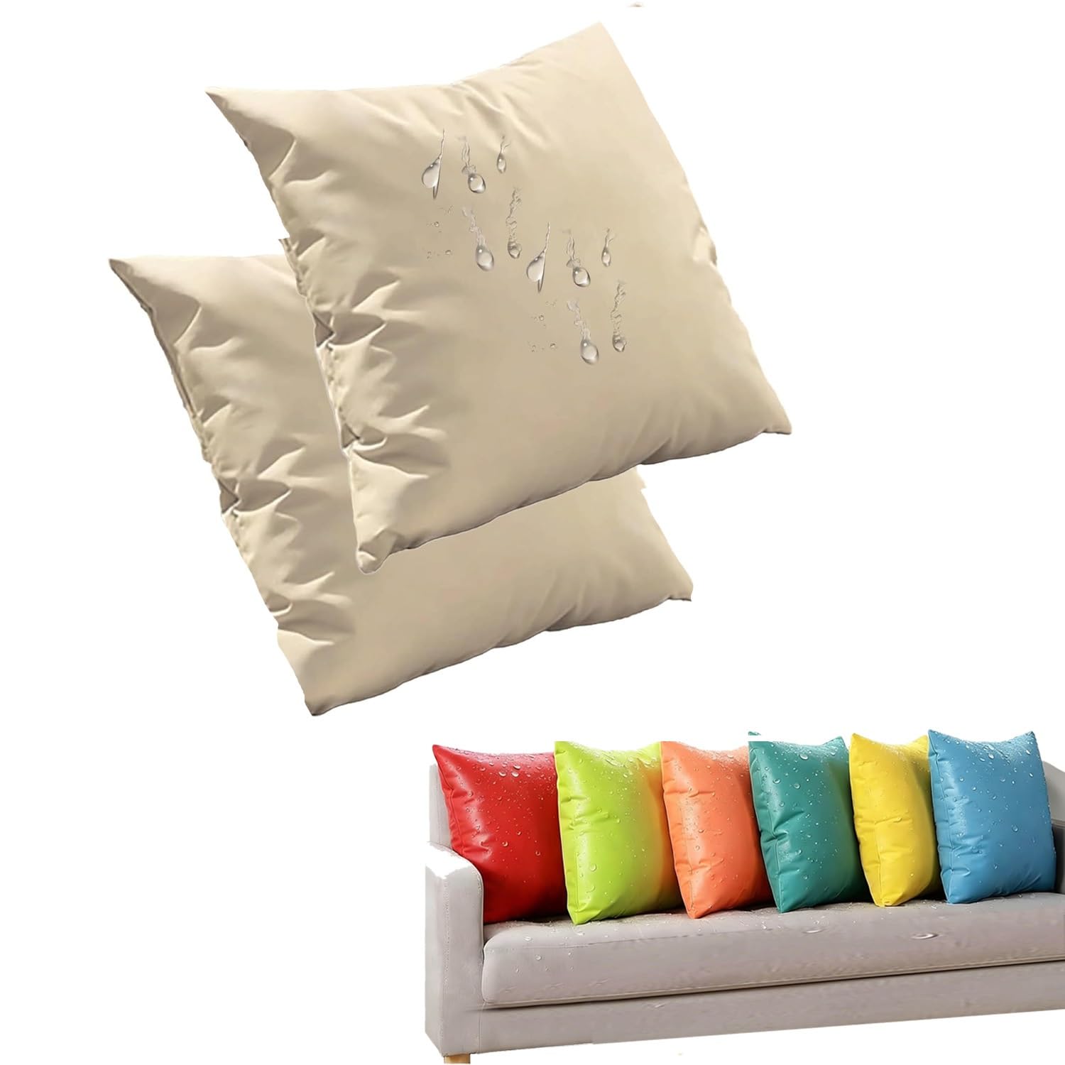 Housses de coussin imperméables effet lin avec fermeture éclair invisible