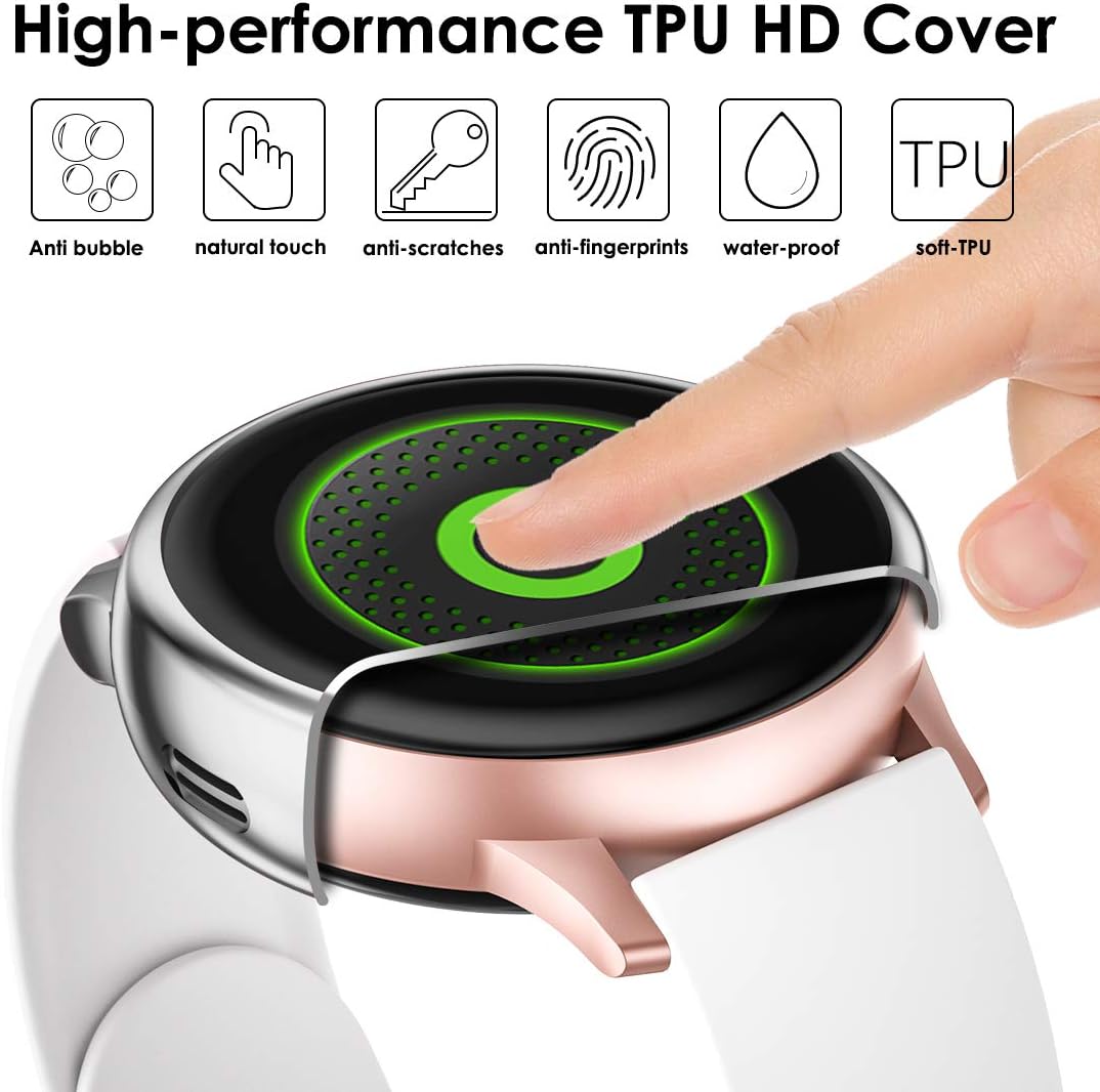 Mastten 4-Pack TPU Case Compatible for Galaxy Watch Active 2 44mm, Full Protective Screen Protector Bumper Case Cover Compatible for Samsung Galaxy Watch Active 2, Black+Clear+Rose Gold+Silver