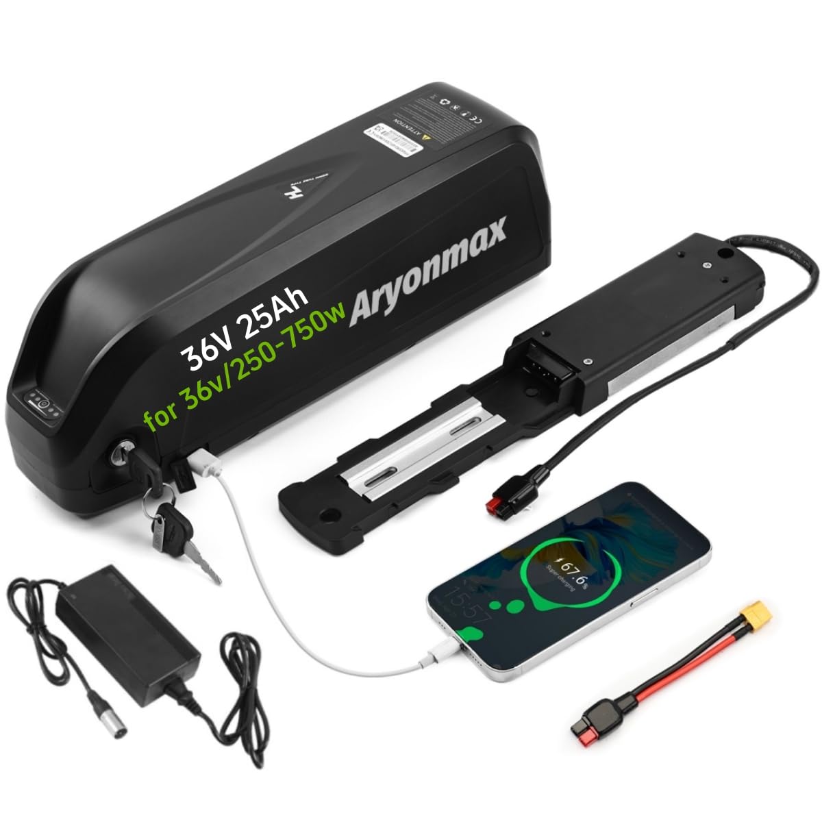 Batteria Ebike, 36V 48V 25Ah 25Ah 13Ah Batteria Litio Hailong Bici Elettrica con Caricabatterie/Piastra Base 4Pin o 5Pin / Cella Grado A (36V 25Ah 5-Pin,+USB)