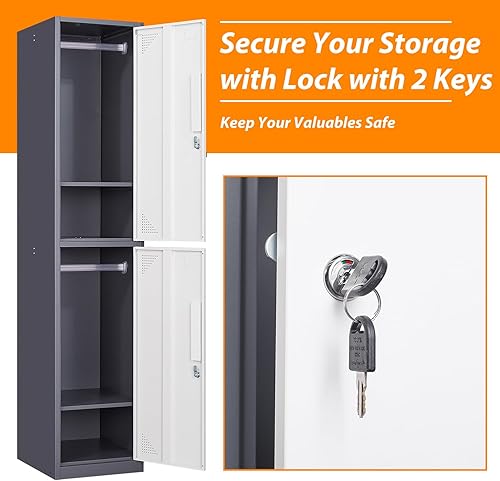 Vista 100 de Taquillas de metal para empleados, armario de almacenamiento de acero con 5 puertas para el hogar, oficina, escuela, gimnasio (blanco)