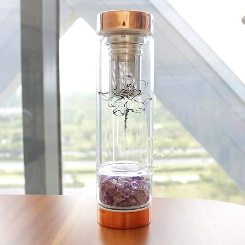 Miniatura 2 de AITELEI Crystal Elixir - Botella de agua con gemas infundidas con infusor de té, botella de agua de cristal con cristales de cuarzo rosa extraíbles