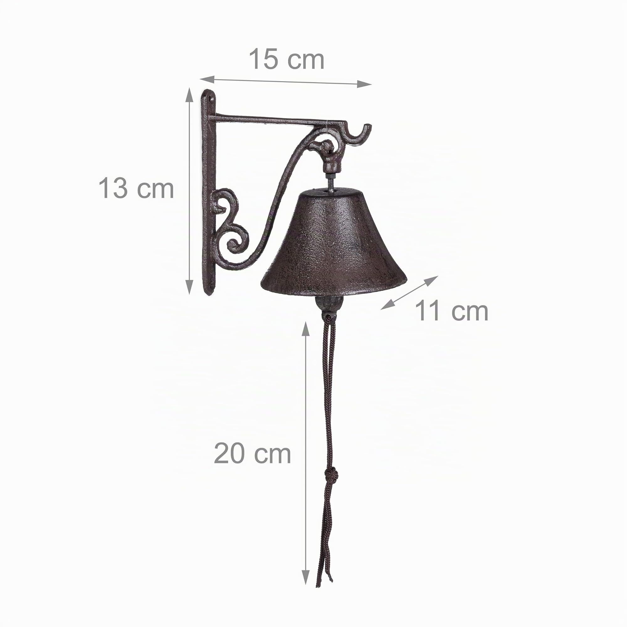 Relaxdays Campana per Porta in Ghisa Antica, Stile Rustico, a Parete da Ingresso, Deco da Giardino, Resistente, Marrone