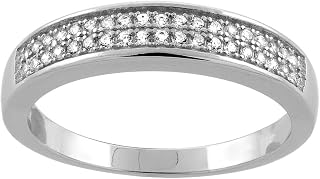 Sterling Silver Micro Pave Cubic Zirconia Ladies' Wedding Band, 3/16 inch Wide, Sizes 5 to 10
