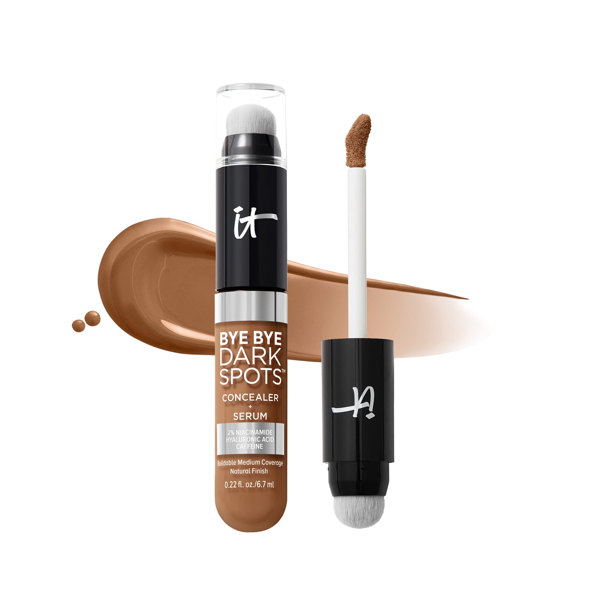 IT Cosmetics Bye Bye Dark Spots Concealer + Brightening Serum – 2% Niacinamide, Hyaluronic Acid & Caffeine - Medium Coverage, Natural Finish, All Skin Types - 0.22 fl oz