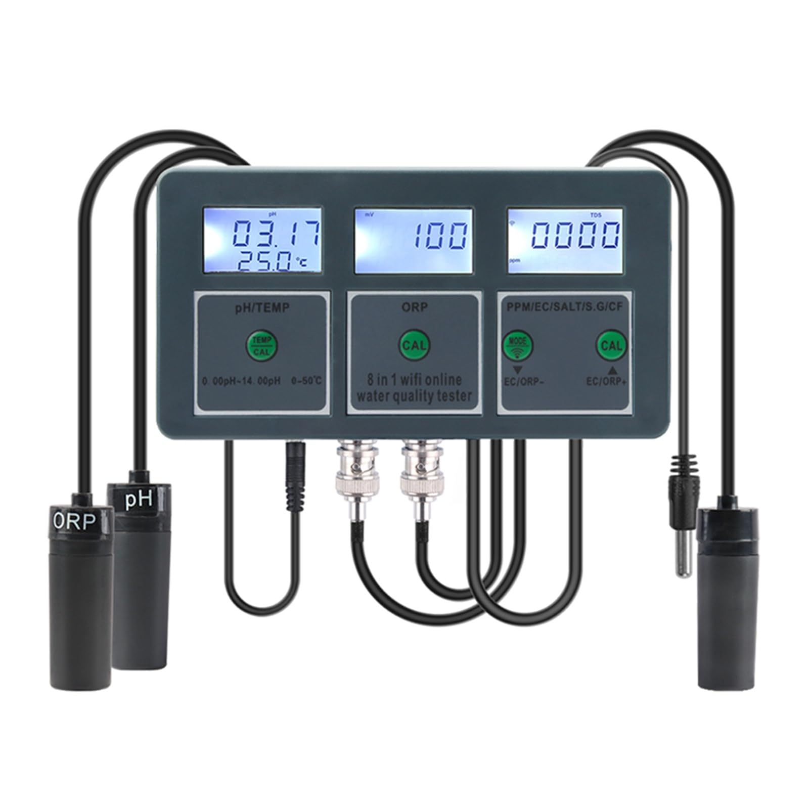 WiFi Smart PH ORP TDS EC Monitor de temperatura de sal medidor en línea controlador de acuario Probador de calidad del agua registrador de datos Digital