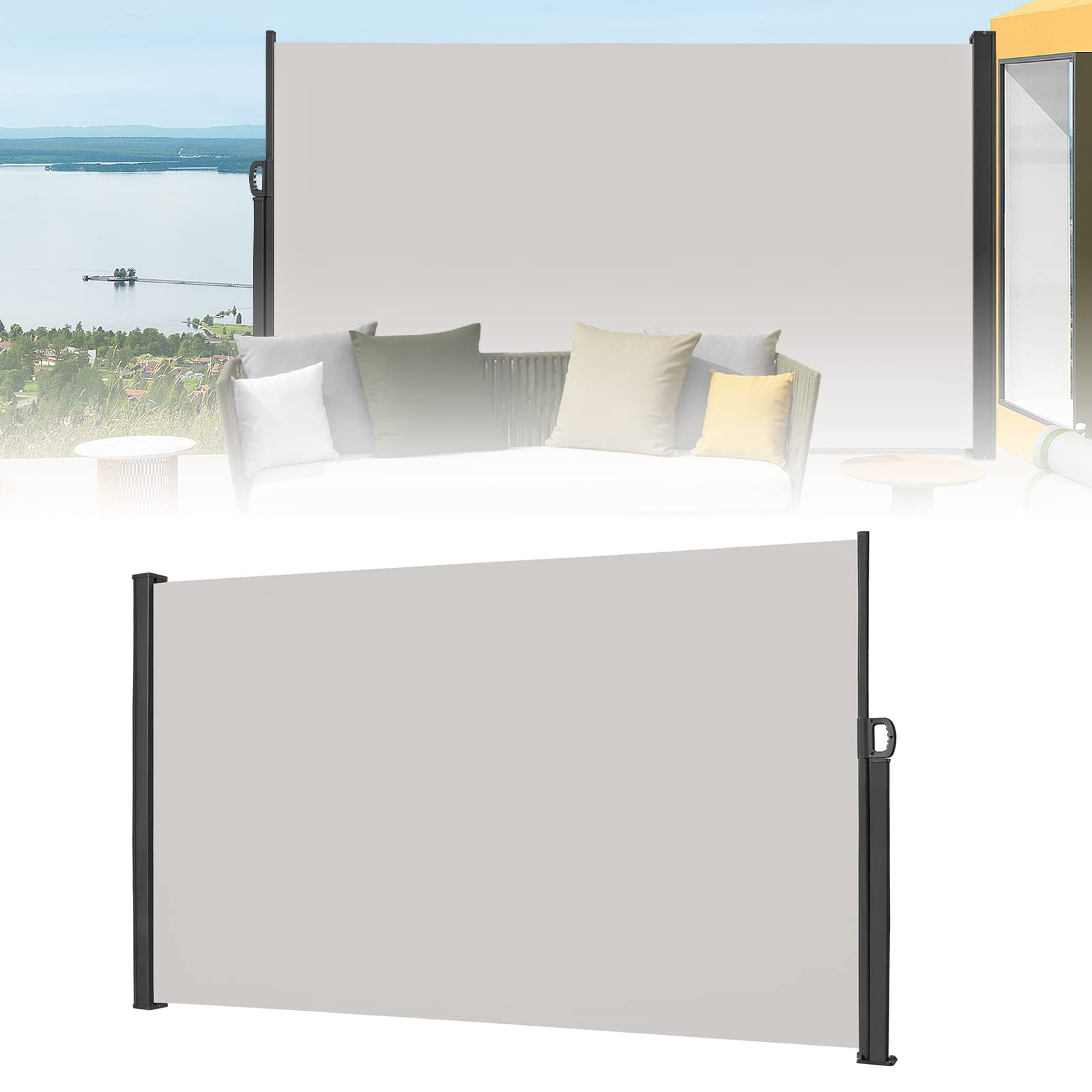 Rozszerzana markiza boczna, 160 x 300 cm, ochrona przed wiatrem, na balkon i taras, jasnoszara, akcesoria do patio