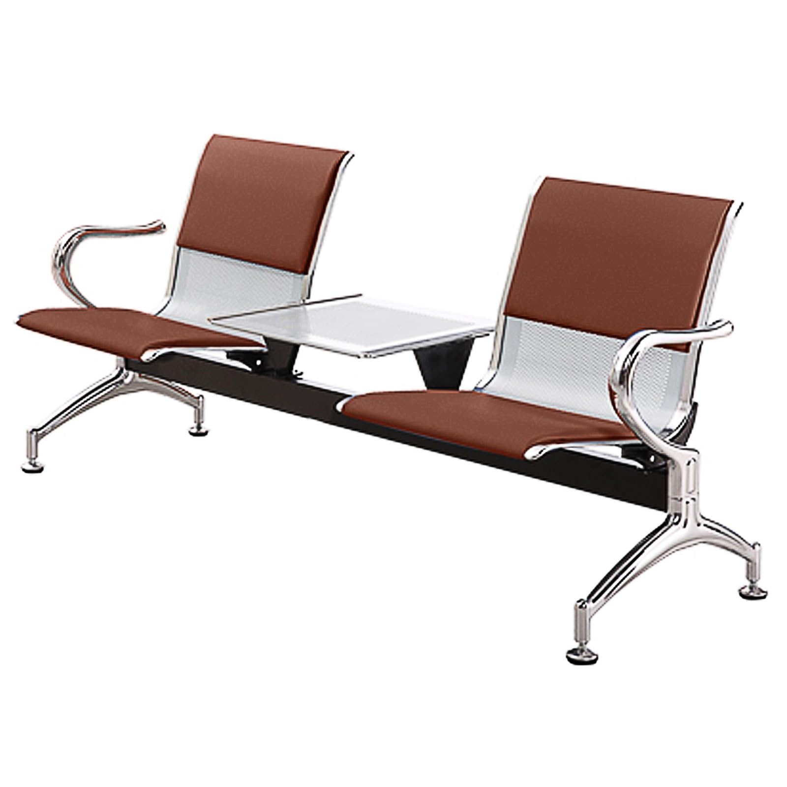 ASerZenith Reception Bench With Table, Office Guest Chair With Armrest And Backrest, Leather Upholstered Seating For Business Environments,Brown