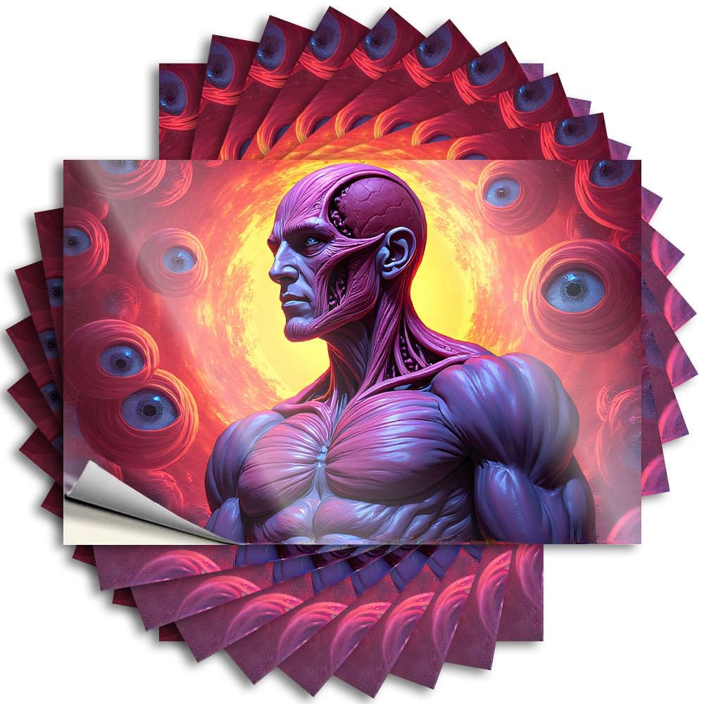 Sticker Hot | Motivational Door Muscular Figure with Swirling Eyes in Fiery Background. for Layered(8X12CM)