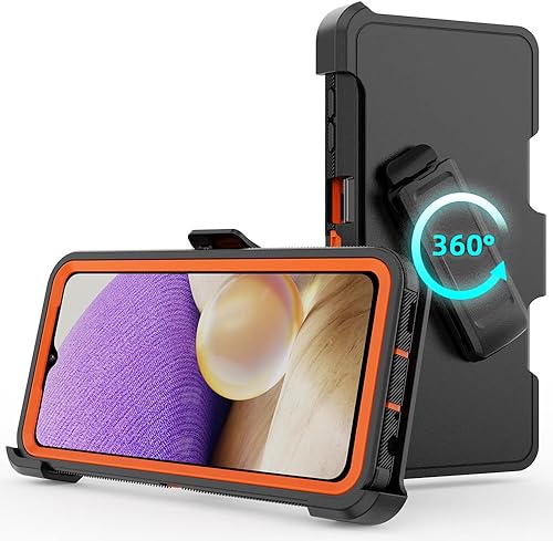 Miniatura 2 de Funda protectora para Samsung Galaxy A32 5G, resistente, a prueba de golpes, con clip para cinturón, para Samsung A32 5G (negro y naranja)