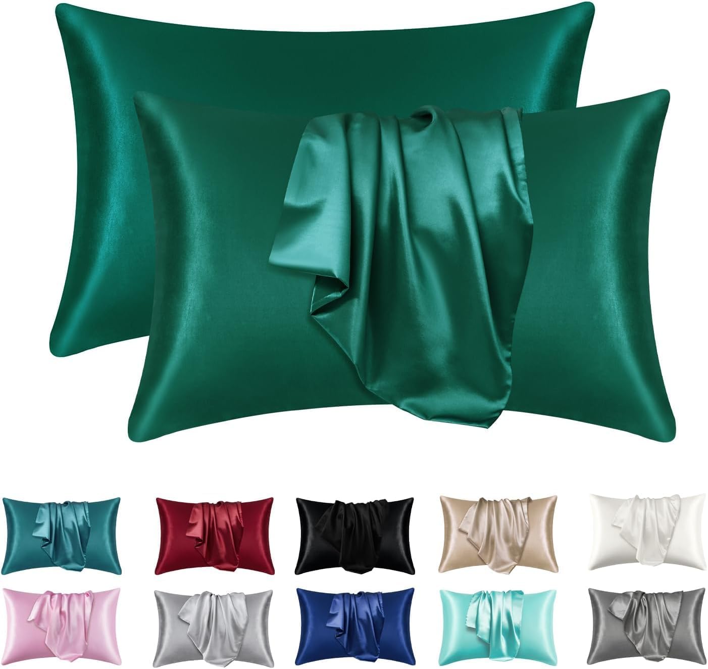 Luxury Satin Silky Pillowcase with Zipper Closure (Silky Satin Pillow Case for Hair) (Aqua, Standard(20by26inch))
