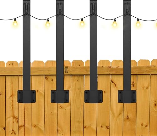 Postes de luz de cadena de 1.3 pies, paquete de 4 postes de luz de suspensión, soporte de montaje de luces de patio de metal con clip y soporte para