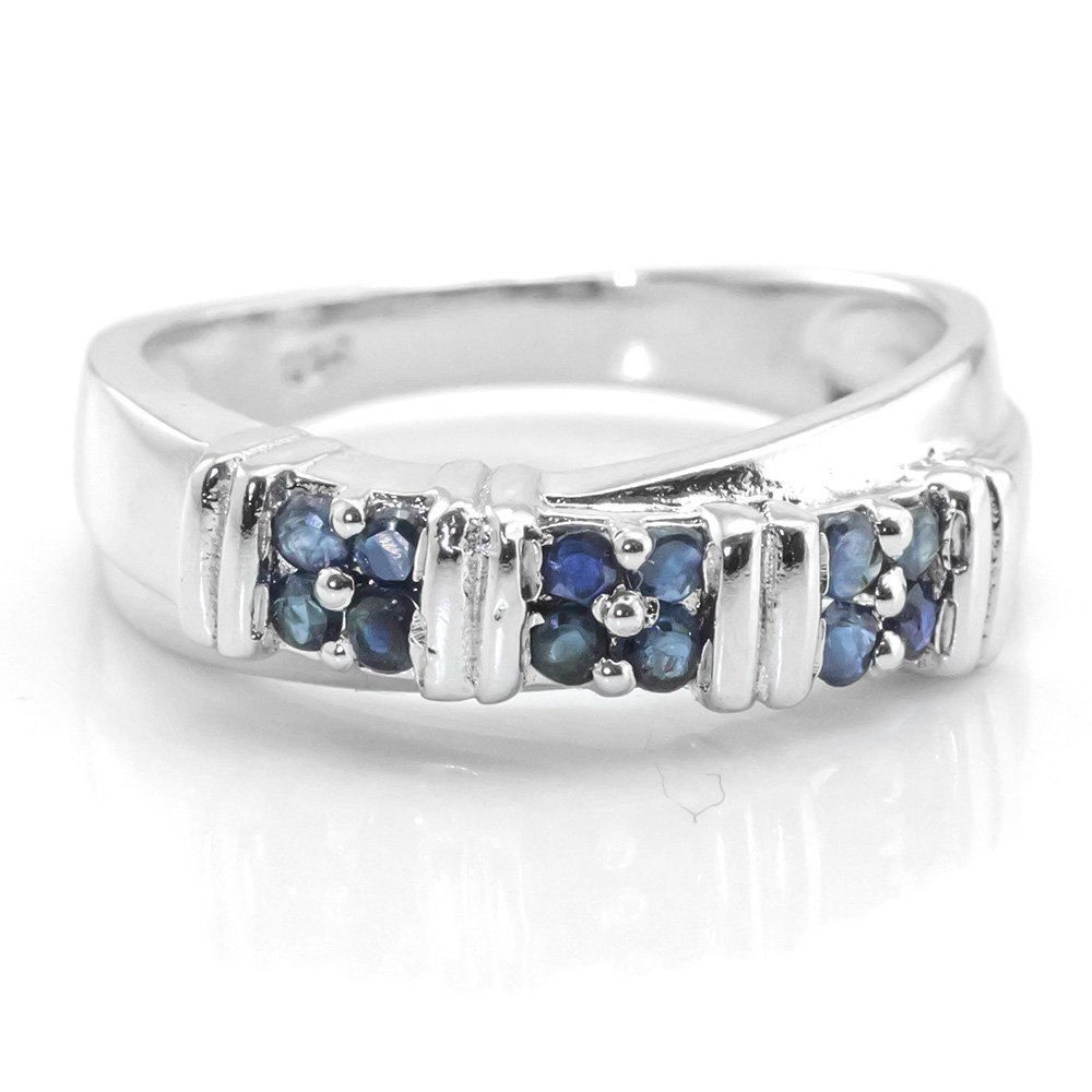 houseofgems 925 Sterling Silver Ring with Round-Cut Blue Sapphire Gemstones Size 7"