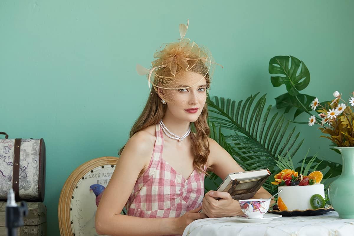 Fascinators Hats 20s 50s Hat Pillbox Hat Cocktail Tea Party Headwear with Veil for Girls and Women - Image 4