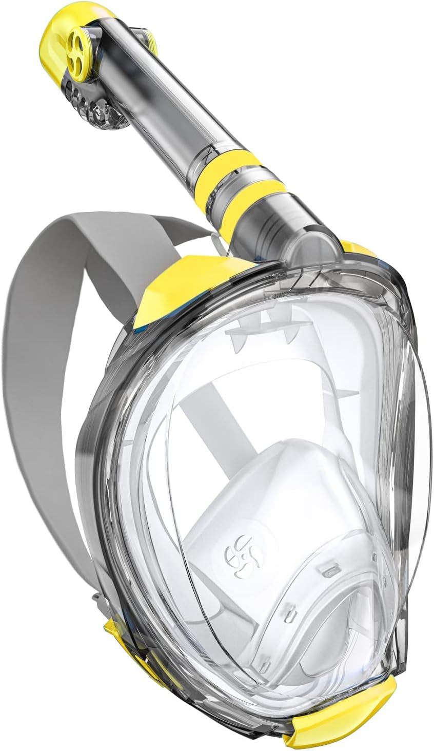 Full Face Snorkel Mask, Snorkeling Mask with Detachable Camera Mount,Panoramic 180ยฐ View Upgraded Dive Mask with Safety Breathing System,Dry Top Set Anti-Fog Anti-Leak for Adults and Kids
