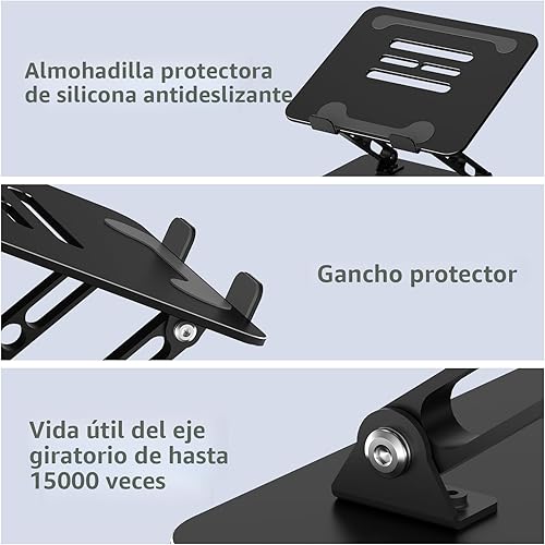 Miniatura 6 de Soporte ajustable para computadora de escritorio, elevador plegable de metal para laptop, soporte portátil para laptop, soporte para computadora de